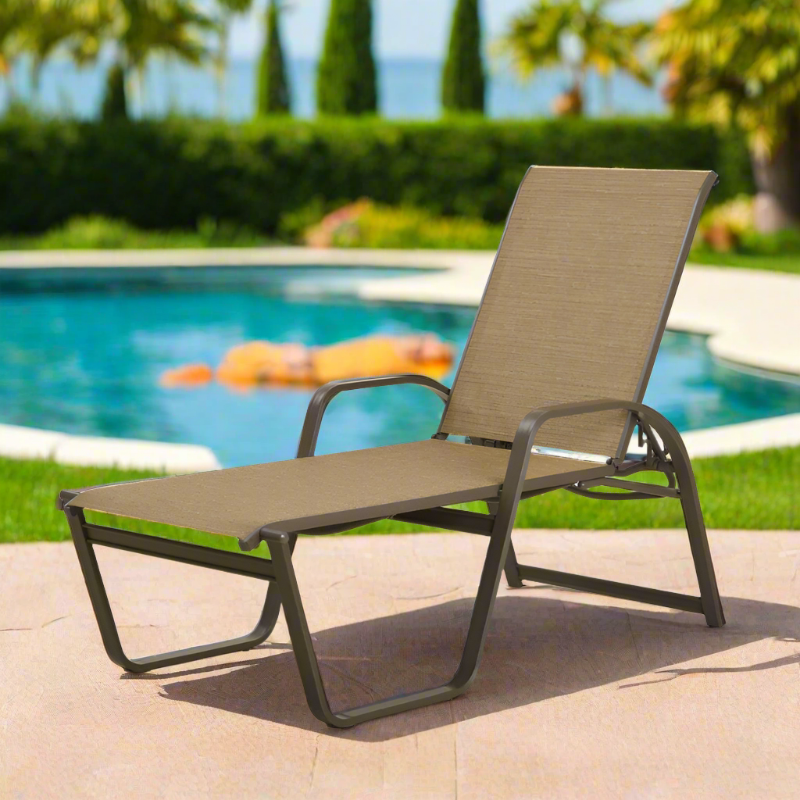 Telescope Casual Aruba II Aluminum Sling Outdoor 4-Position High Bed Lay Flat Stacking Chaise