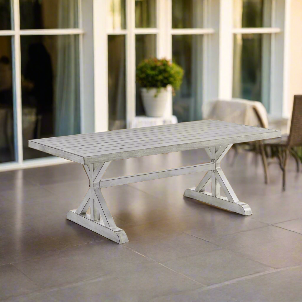 South Sea Rattan Dover Hand-Brushed Extruded Aluminum Outdoor Dining Table