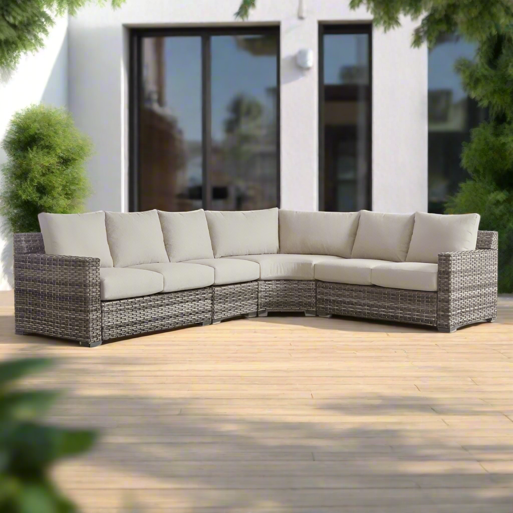 South Sea Rattan New Java Resin Wicker 4 Piece Outdoor Wedge Corner Sectional Sofa