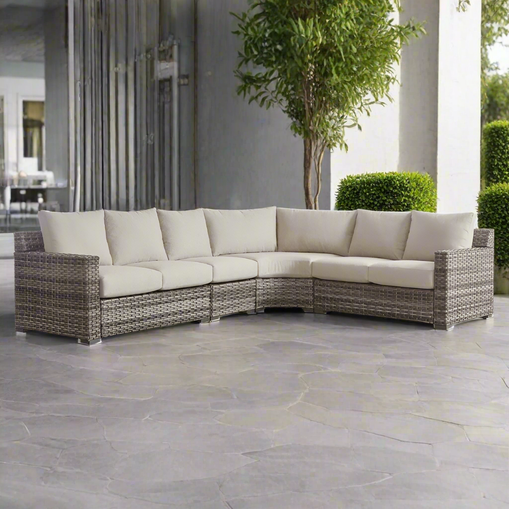 South Sea Rattan New Java Resin Wicker 4 Piece Outdoor Wedge Corner Sectional Sofa