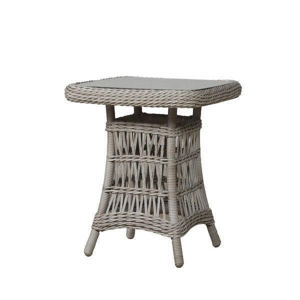 Lloyd Flanders Mackinac 25" Square End Table With Woven Top And Glass