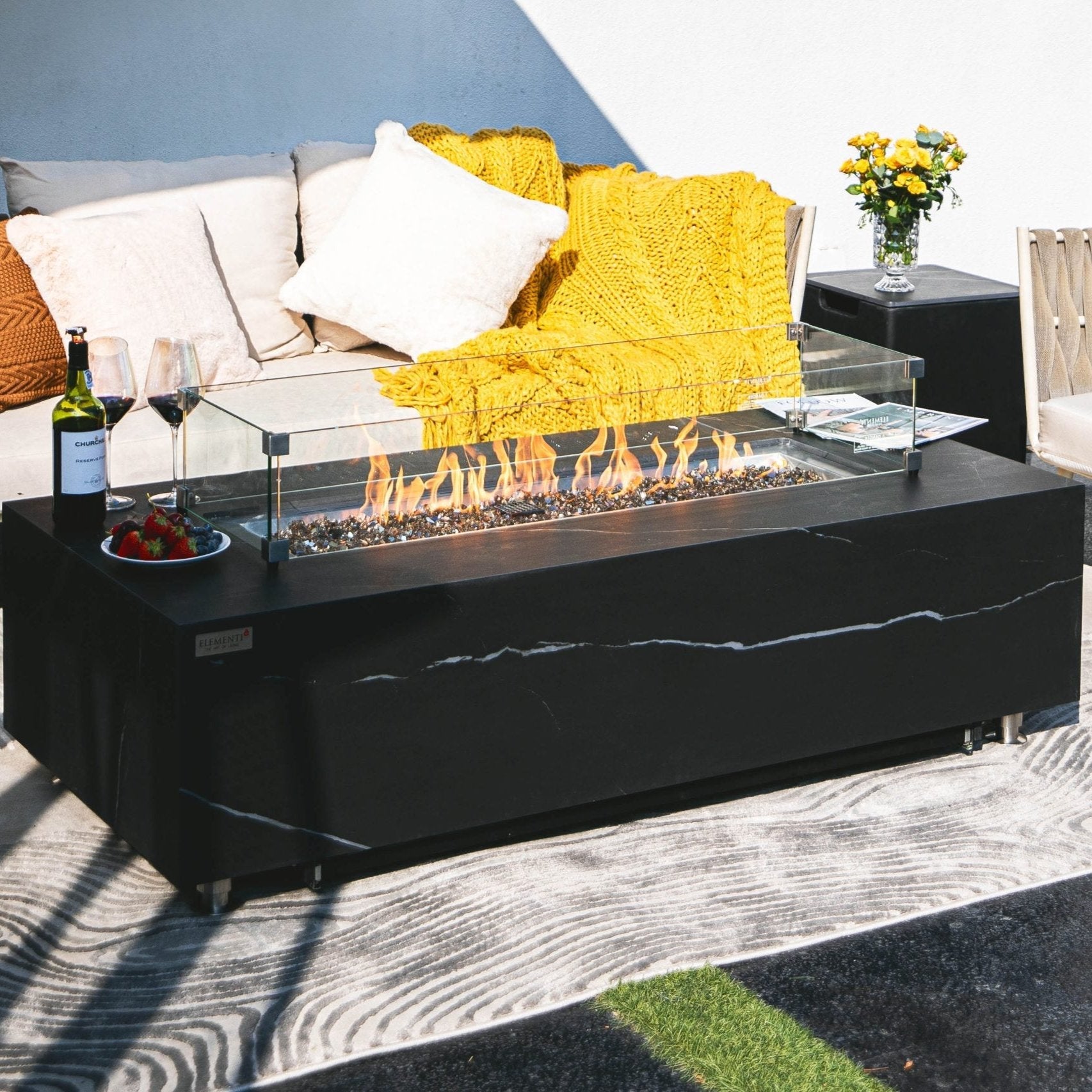 Elementi Plus Varna Marble Porcelain Fire Pit Table