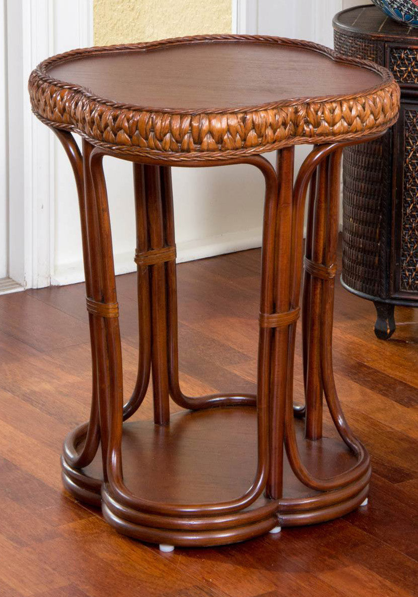 Alexander & Sheridan Key Largo Rattan Indoor Round Accent Table With Veneer Top