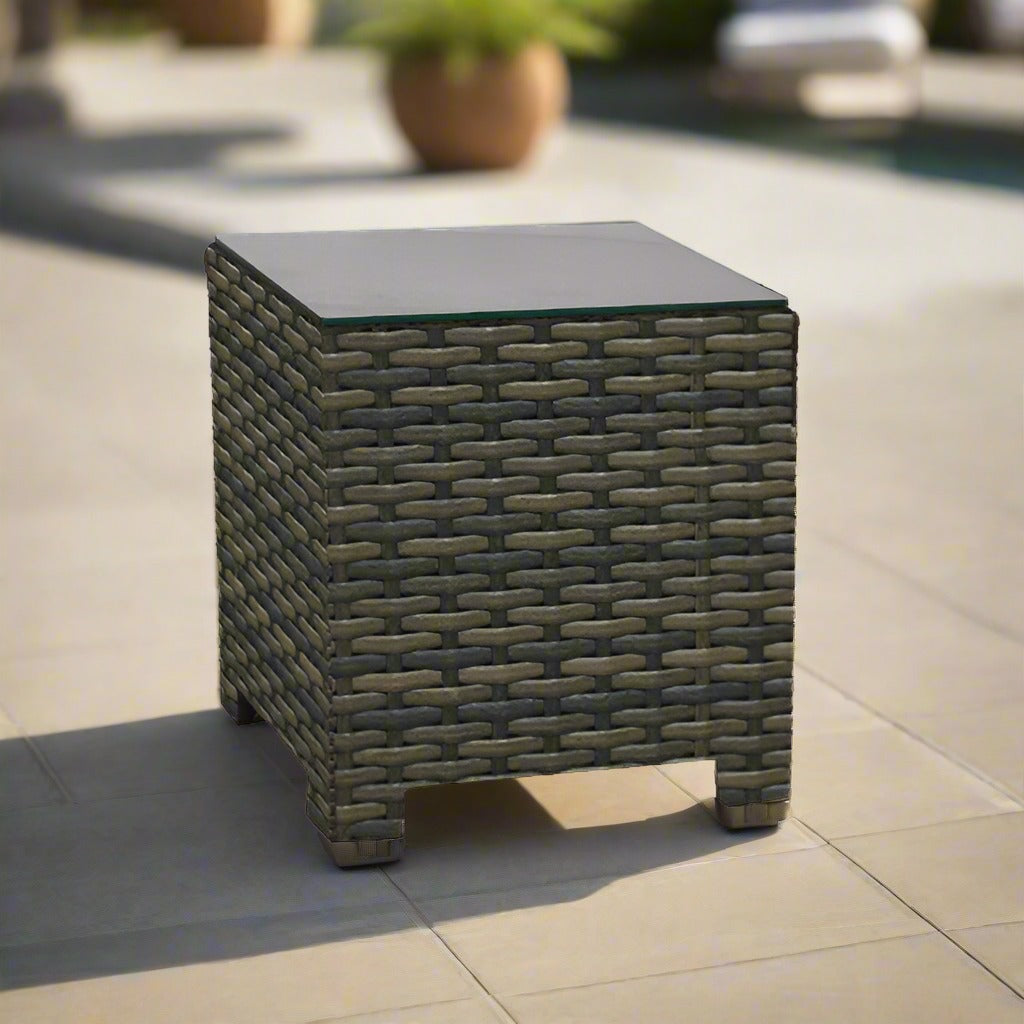 Forever Patio Brookside Wicker Square End Table With Glass Top