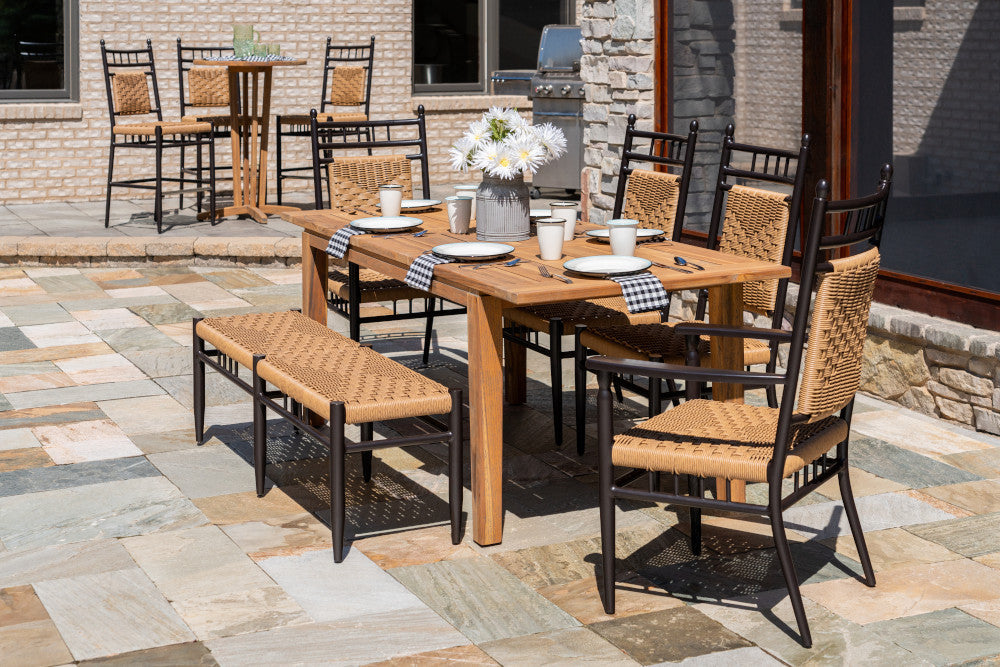 Lloyd Flanders Teak 63-84" Butterfly Leaf Umbrella Dining Table