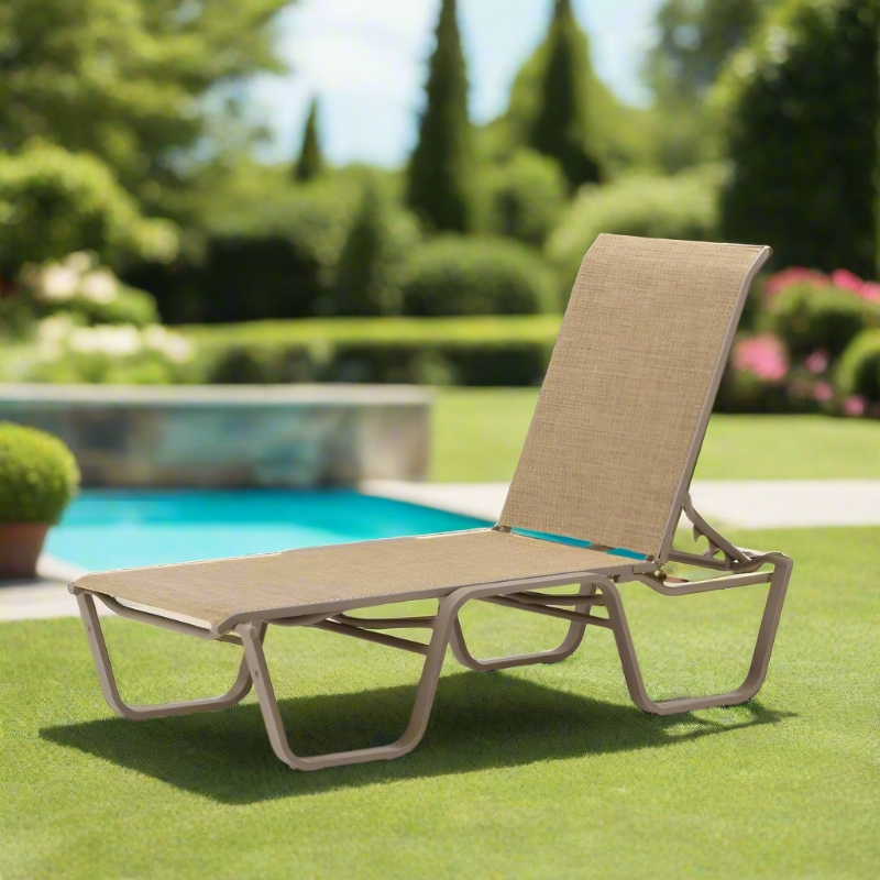 Telescope Casual Aruba II Aluminum Sling Outdoor 4-Position Stacking Armless Lay Flat Chaise