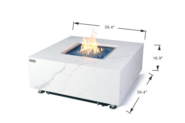 Elementi Plus Bianco Marble Porcelain Fire Table