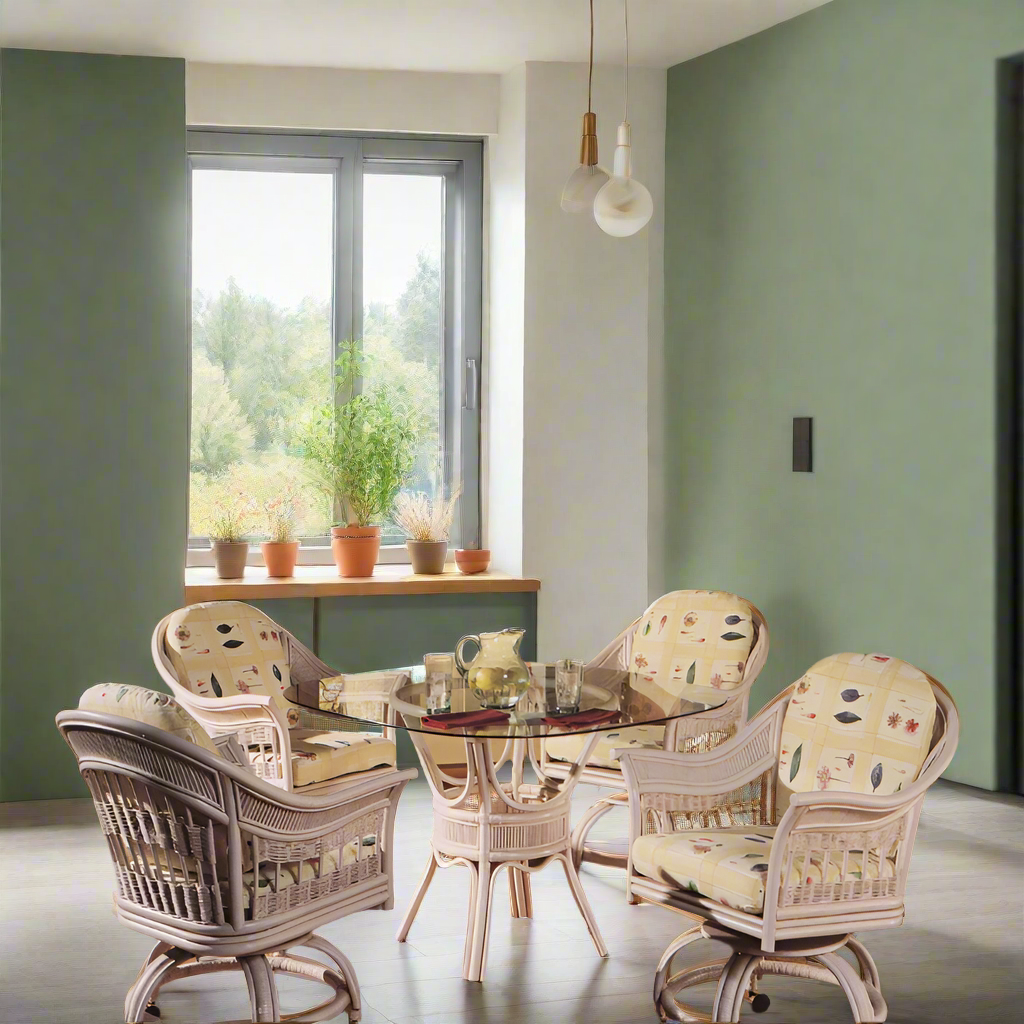 South Sea Rattan Bermuda Indoor Dining Room Set With Swivel Caster Chairs