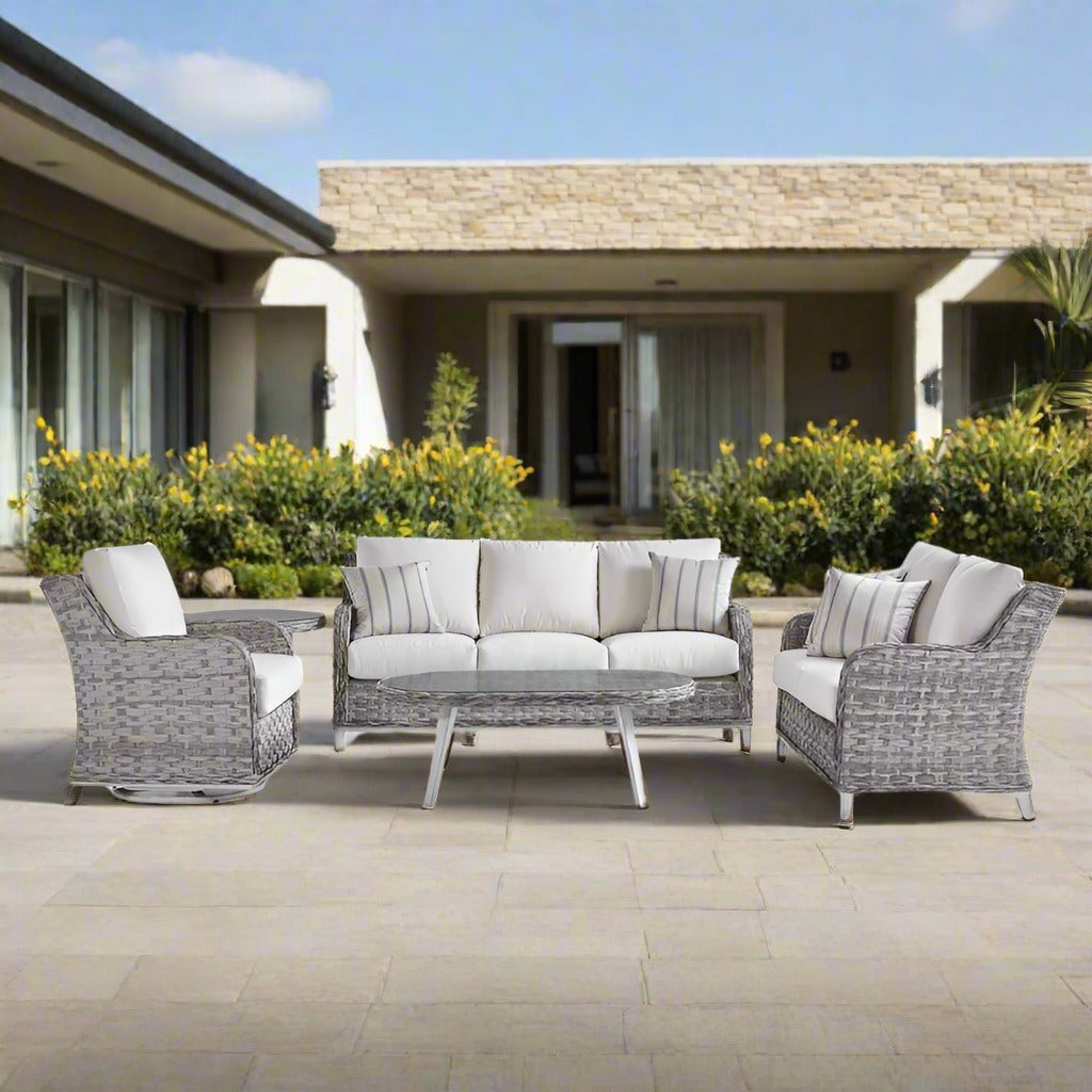 South Sea Rattan Grand Isle Resin Wicker 5 Piece Outdoor Patio Set With Glider