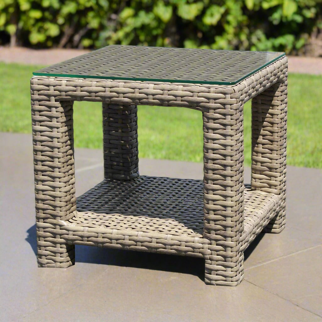 Forever Patio Cavalier Wicker Cavalier Square End Table (with Bottom Shelf)