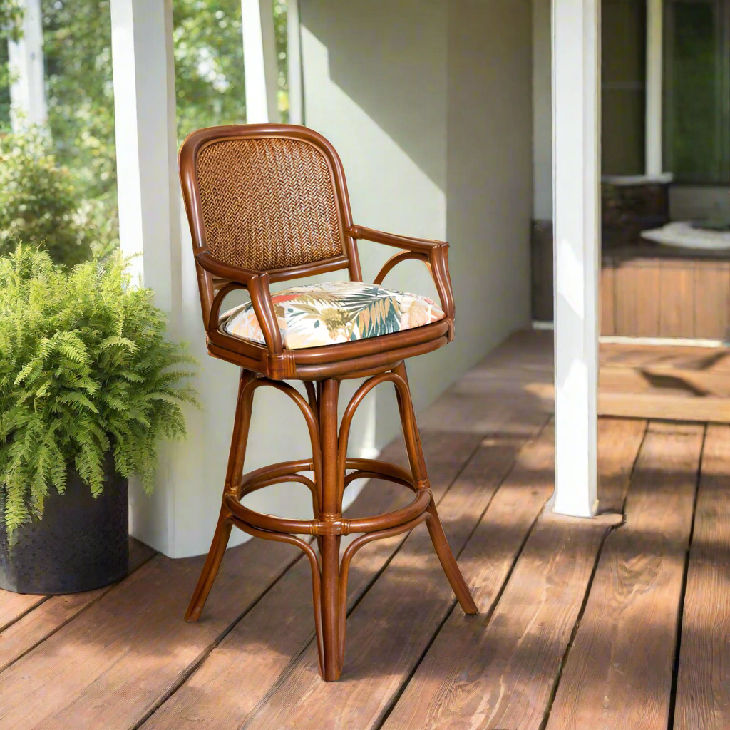 Alexander & Sheridan Cayman 30" Rattan Indoor Bar Stool With Arms
