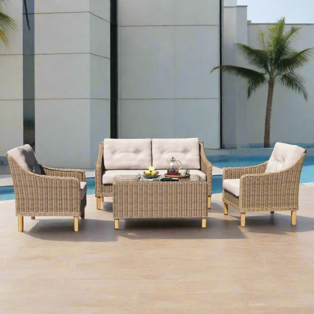Forever Patio 4 Piece Carlisle Loveseat Set with Woven Coffee Table