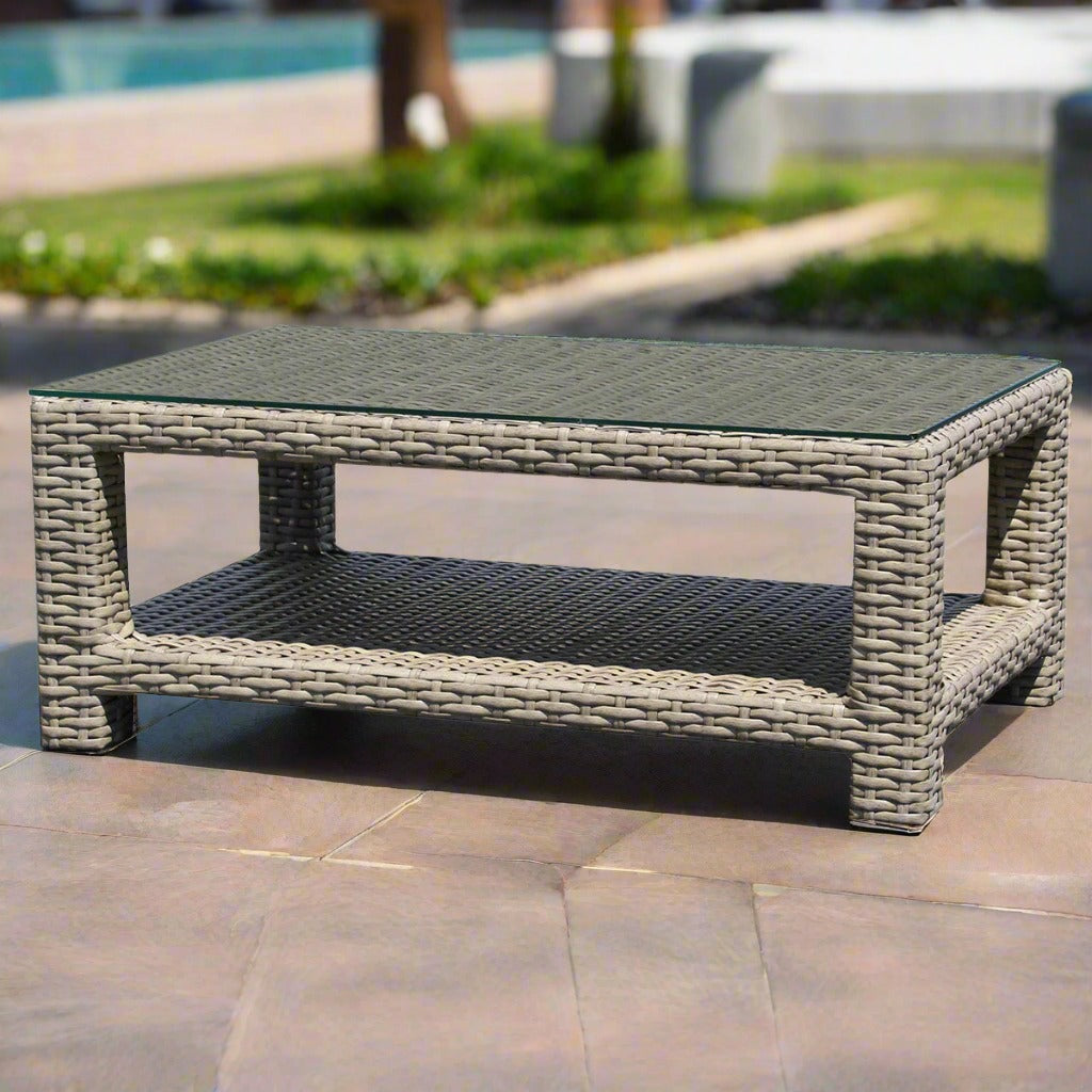 Forever Patio Cavalier Wicker Rectangle Coffee Table (with Bottom Shelf)