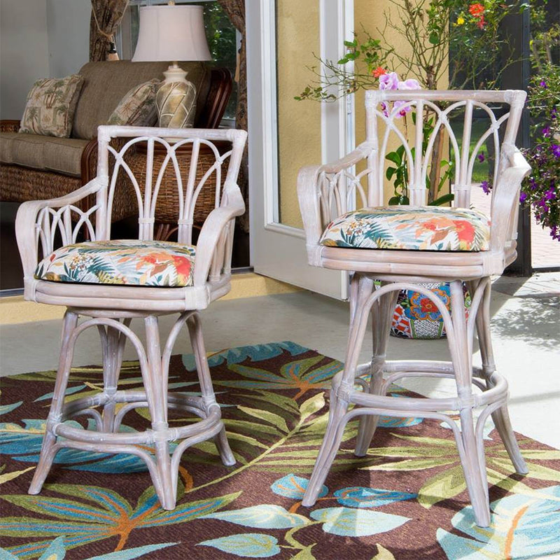 Alexander & Sheridan Cuba Rattan Indoor 24" Bar stool With Arms