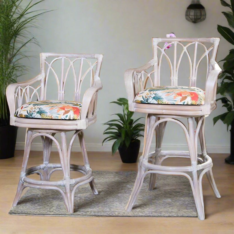 Alexander & Sheridan Cuba Rattan Indoor 24" Bar stool With Arms