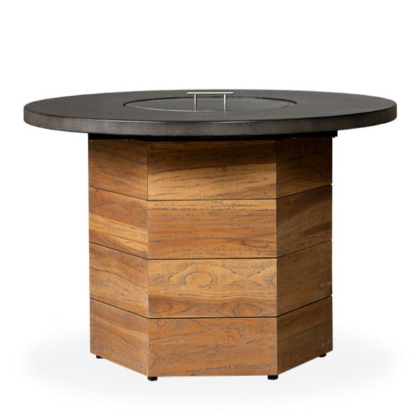 Lloyd Flanders Teak 48" Hexagonal Fire Table with Faux Concrete Top