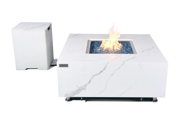 Elementi Plus Bianco Marble Porcelain Fire Table