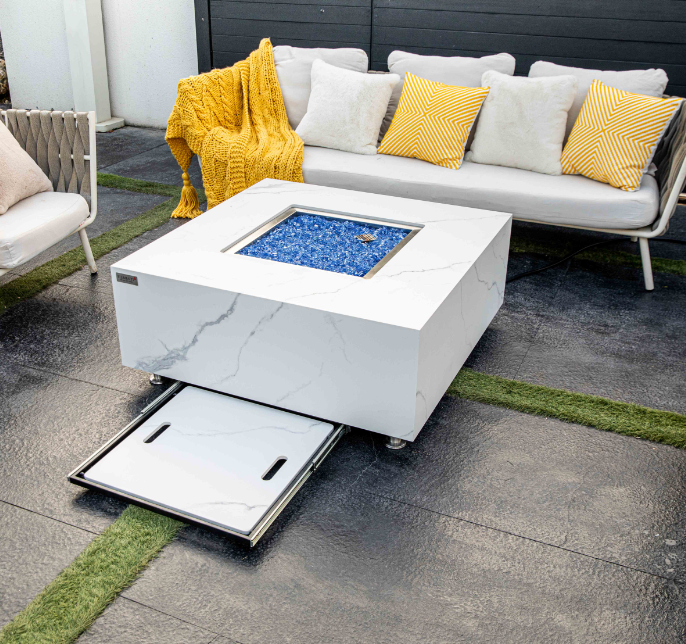 Elementi Plus Bianco Marble Porcelain Fire Table