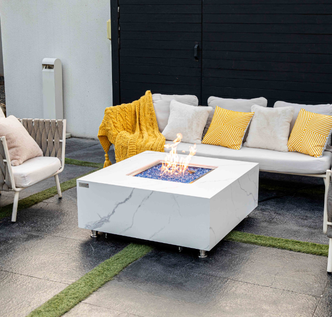 Elementi Plus Bianco Marble Porcelain Fire Table