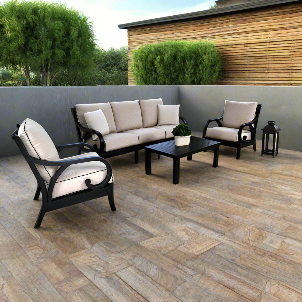 Sunset West Monterey Sofa With Club Chairs And Coffee Table