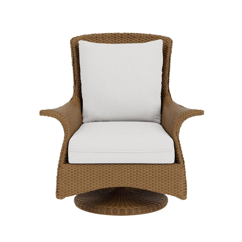 Wicker chair with white cushion on a white background