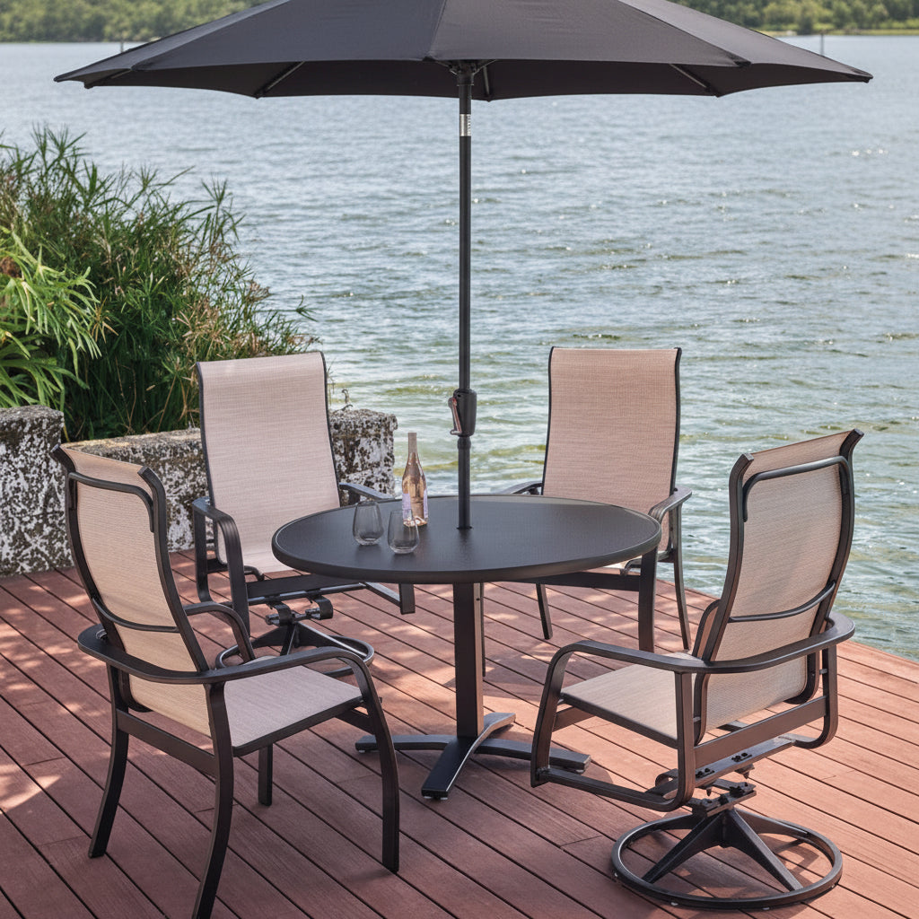 Telescope Casual Soho Sling Aluminum Outdoor Stacking Arm Chair