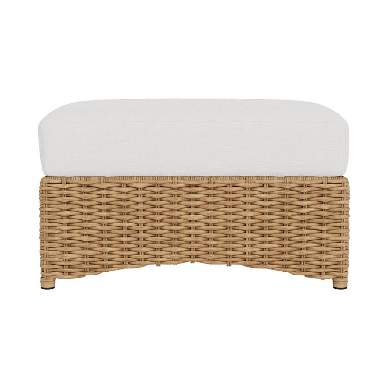 Wicker bench with white cushion on a white background