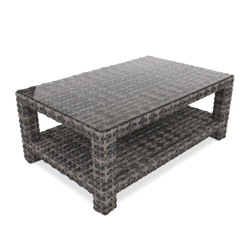 Forever Patio Cavalier Wicker Rectangular Coffee Table with Shelf & Glasstop