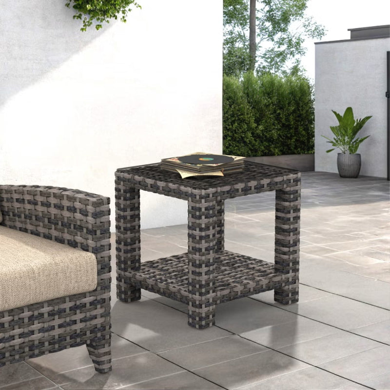 Forever Patio Cavalier Wicker End Table with Shelf & Glasstop