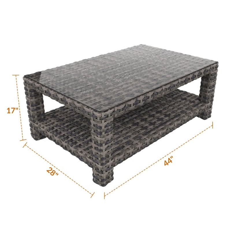 Forever Patio Cavalier Wicker Rectangular Coffee Table with Shelf & Glasstop