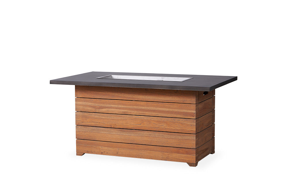 Lloyd Flanders Teak 52" Rectangular Fire Table with Faux Concrete Top