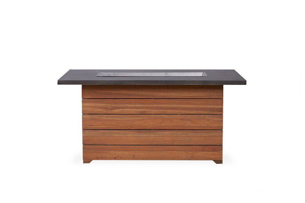 Lloyd Flanders Teak 52" Rectangular Fire Table with Faux Concrete Top