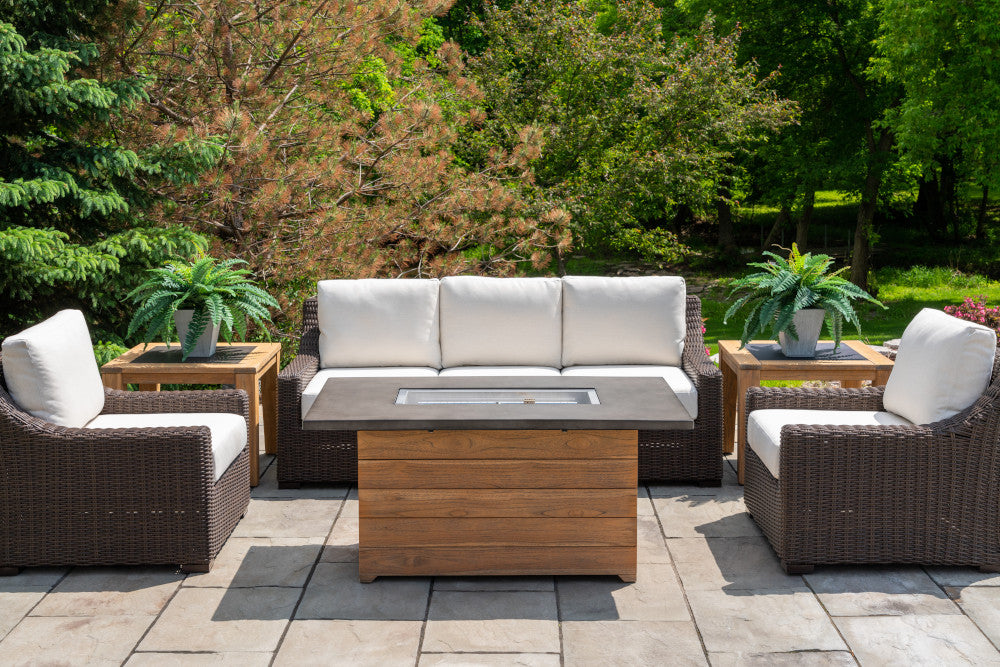 Lloyd Flanders Teak 52" Rectangular Fire Table with Faux Concrete Top