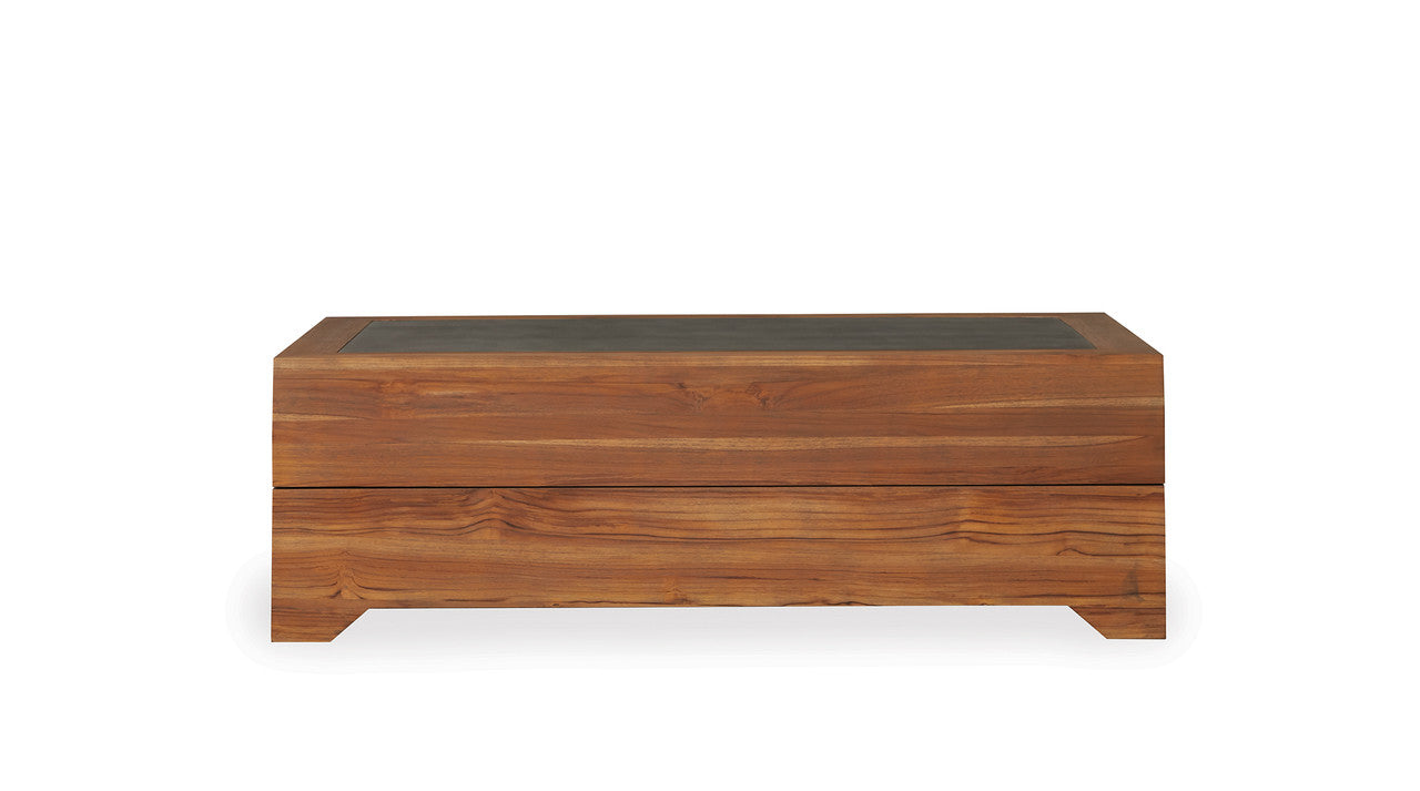 Lloyd Flanders Teak 54" Cocktail Table with Faux Concrete Inset