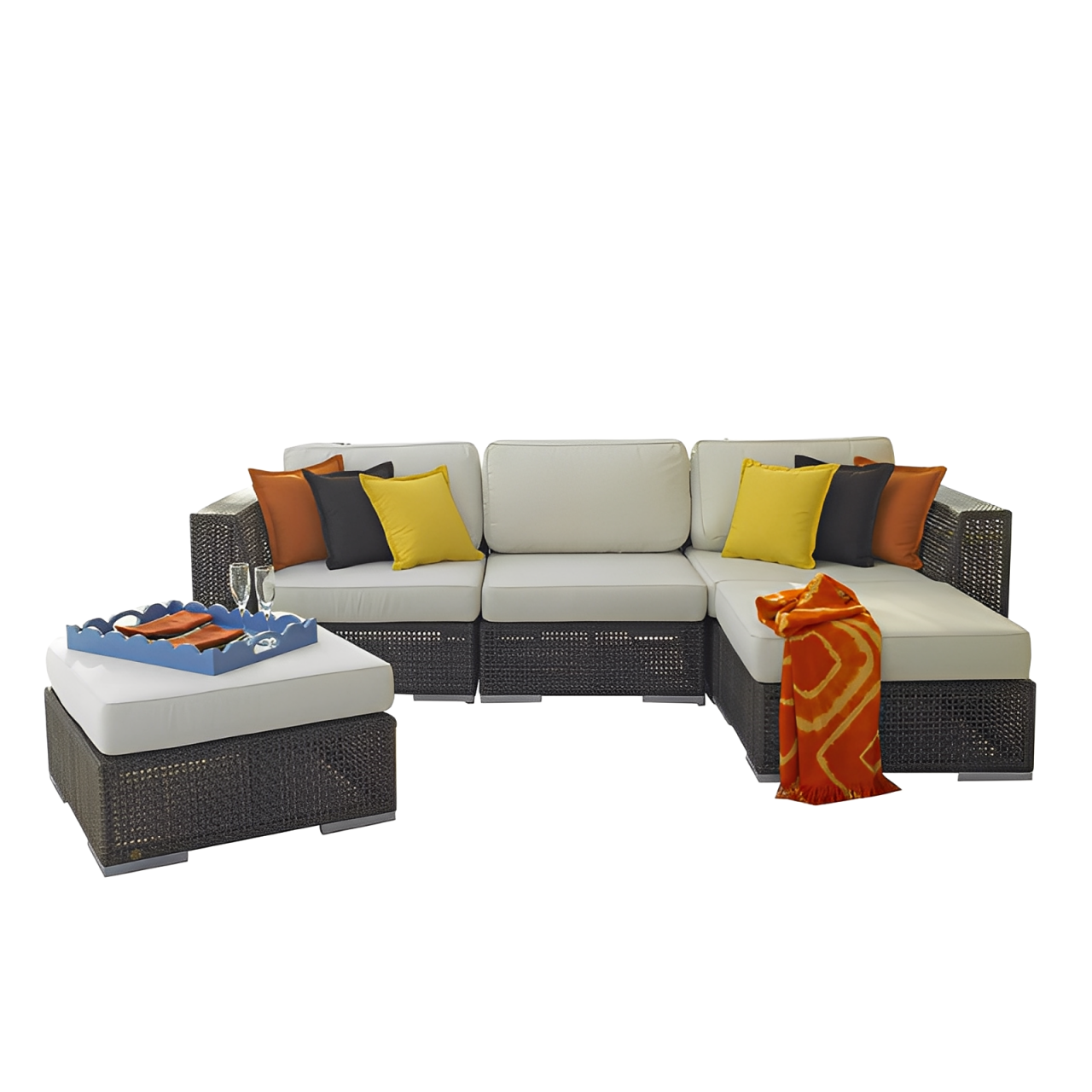 Hospitality Rattan Soho 5 PC Sectional Set Deep Seating Group
