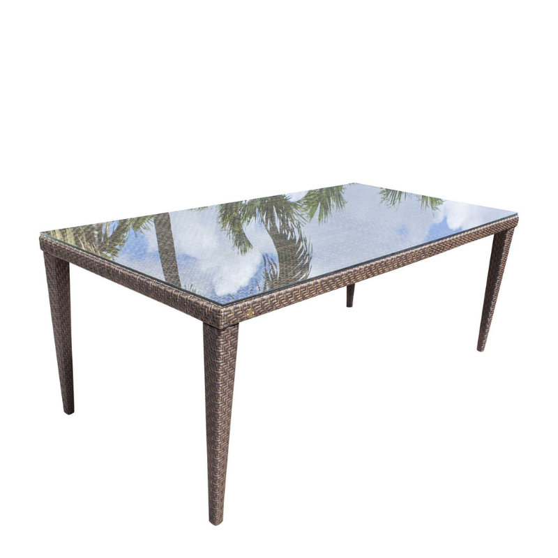Hospitality Rattan Soho Patio Large Rectangular 78" Woven Dining Table with Glass