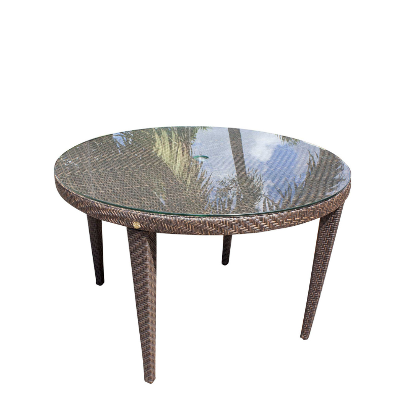 Hospitality Rattan Soho Patio Woven Round 47" Table with Glass