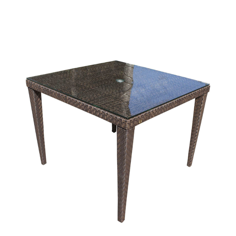 Hospitality Rattan Soho Patio Woven Square 40" Dining Table with Glass