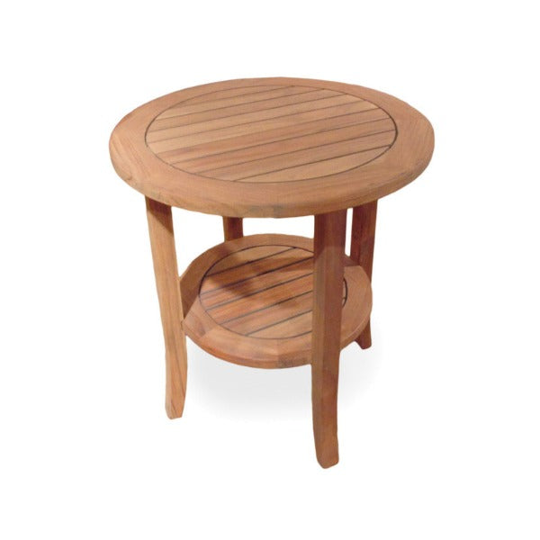 Lloyd Flanders Teak 24" Round Tapered Leg End Table with Shelf