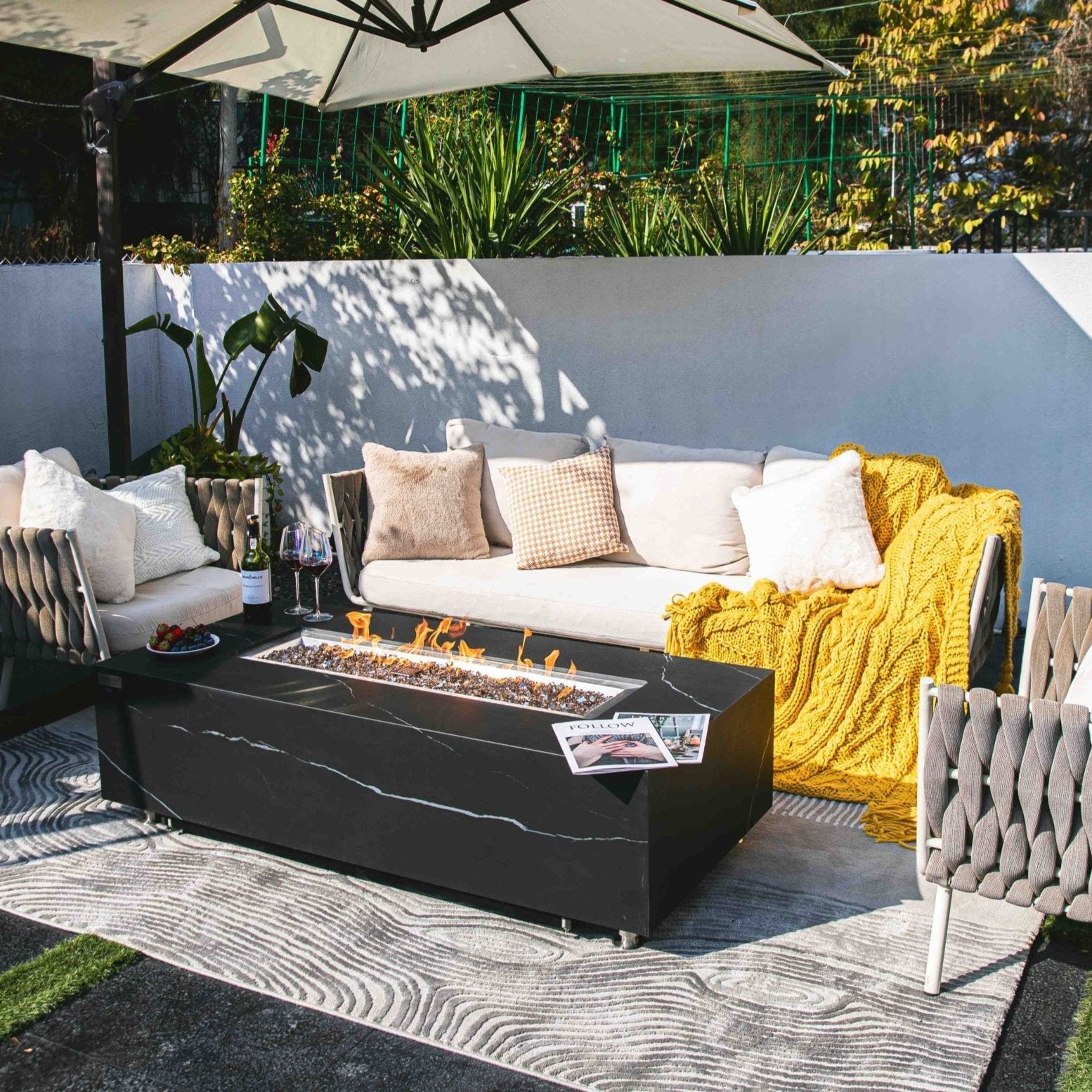 Elementi Plus Varna Marble Porcelain Fire Pit Table