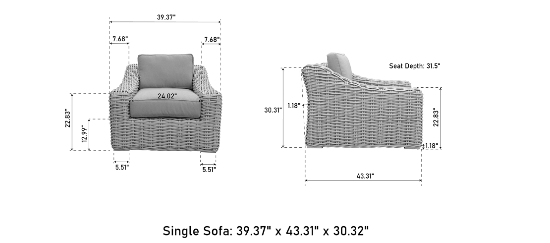 OUTSY Alejandra 6-Piece Outdoor Wicker Furniture Set with Coffee Table in White/Grey