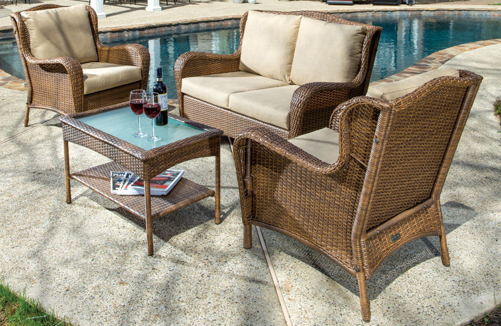 Alfresco Home Gibson 4 Piece Wicker Conversation Set