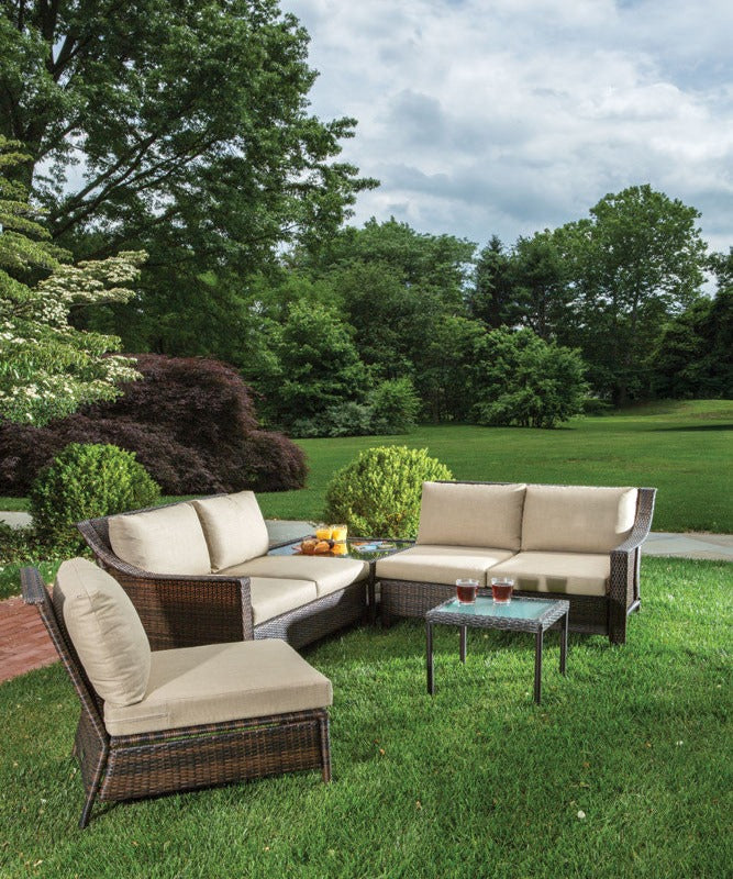 Alfresco Home Logan 5-Piece Deep Seating Wicker Sectional Conversation Set