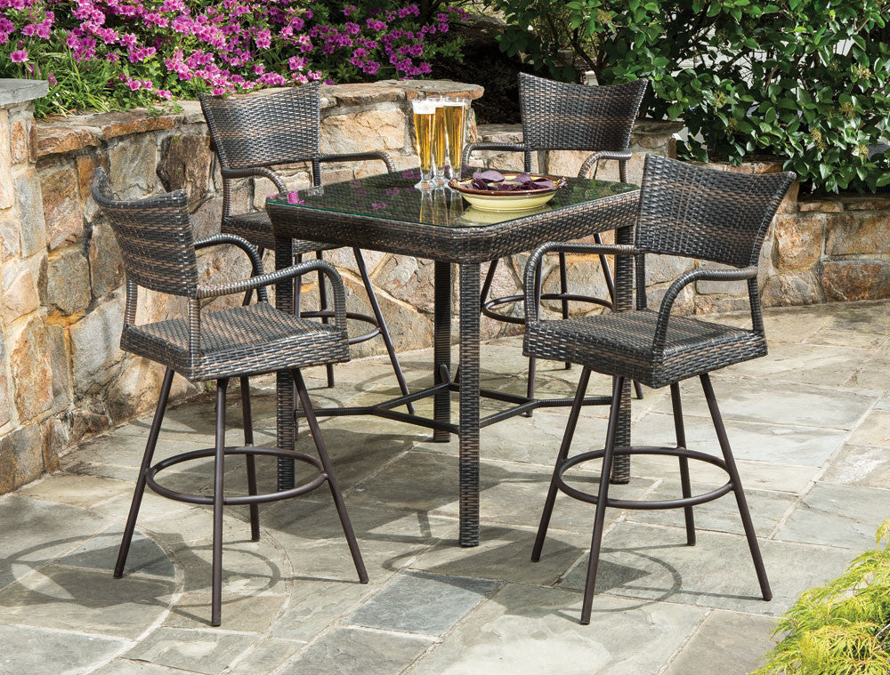 Alfresco Home Tutto 5 Piece 36" Square Bar Height Wicker Dining Set