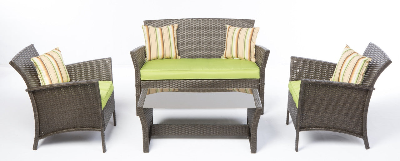 Alfresco Home Bimini 4 Piece Wicker Seating Group With Throw Pillows