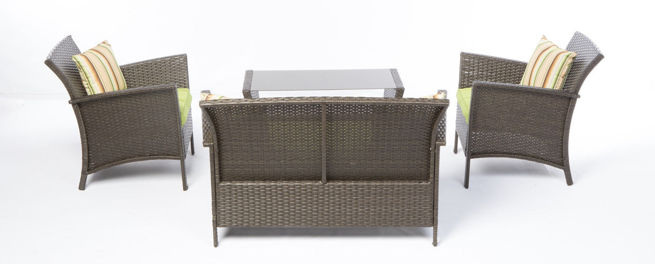 Alfresco Home Bimini 4 Piece Wicker Seating Group With Throw Pillows