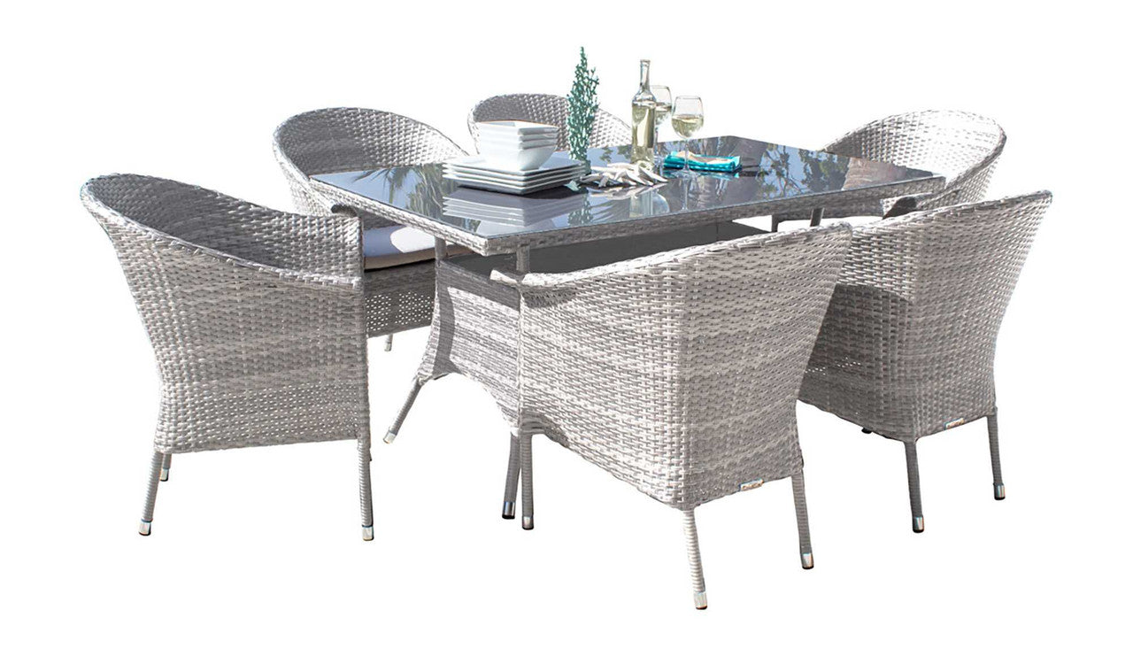 Hospitality Rattan Athens 7 PC Woven Armchair Dining Set with Cushions