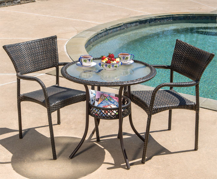 Alfresco Home Tutto 3 Piece  30" Round Wicker Bistro Set