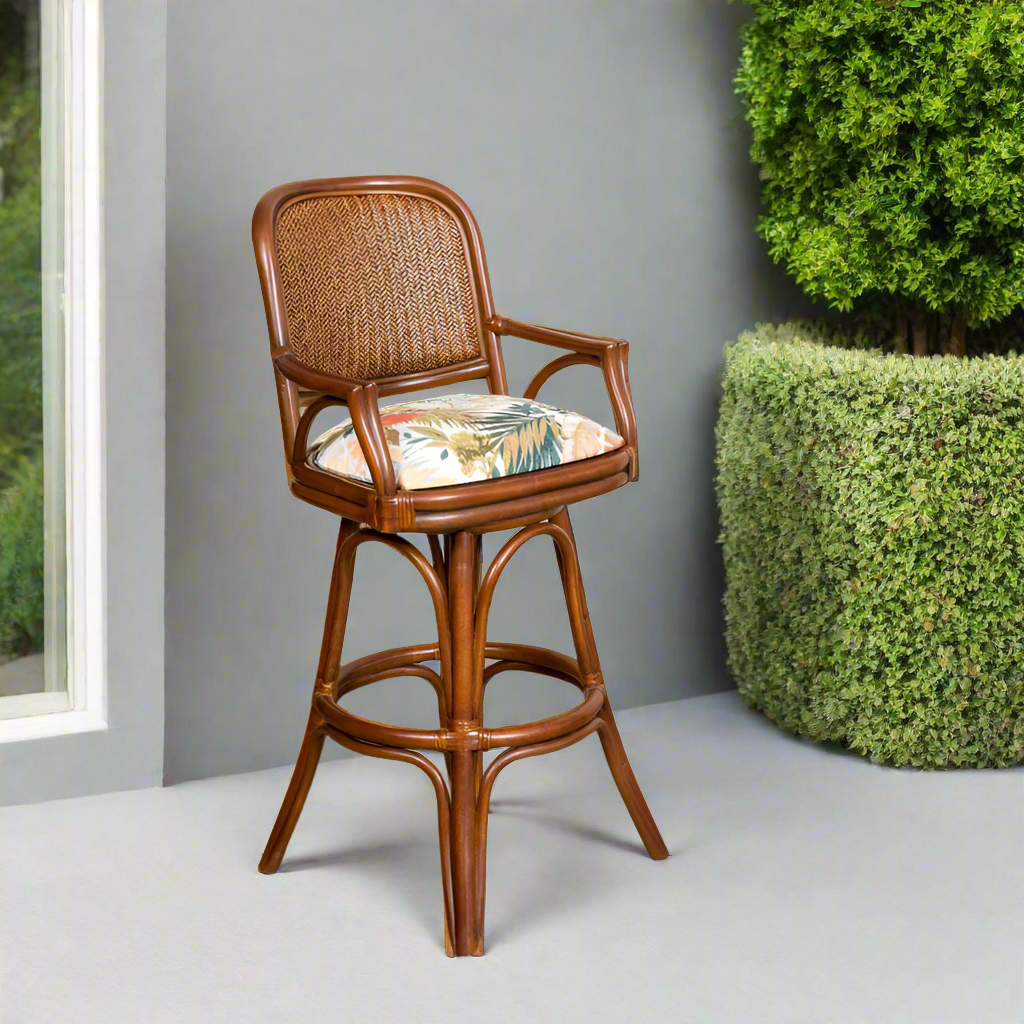 Alexander & Sheridan Cayman 30" Rattan Indoor Bar Stool With Arms