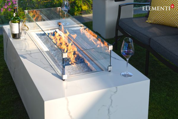 Elementi Plus Carrara Marble Porcelain Fire Table